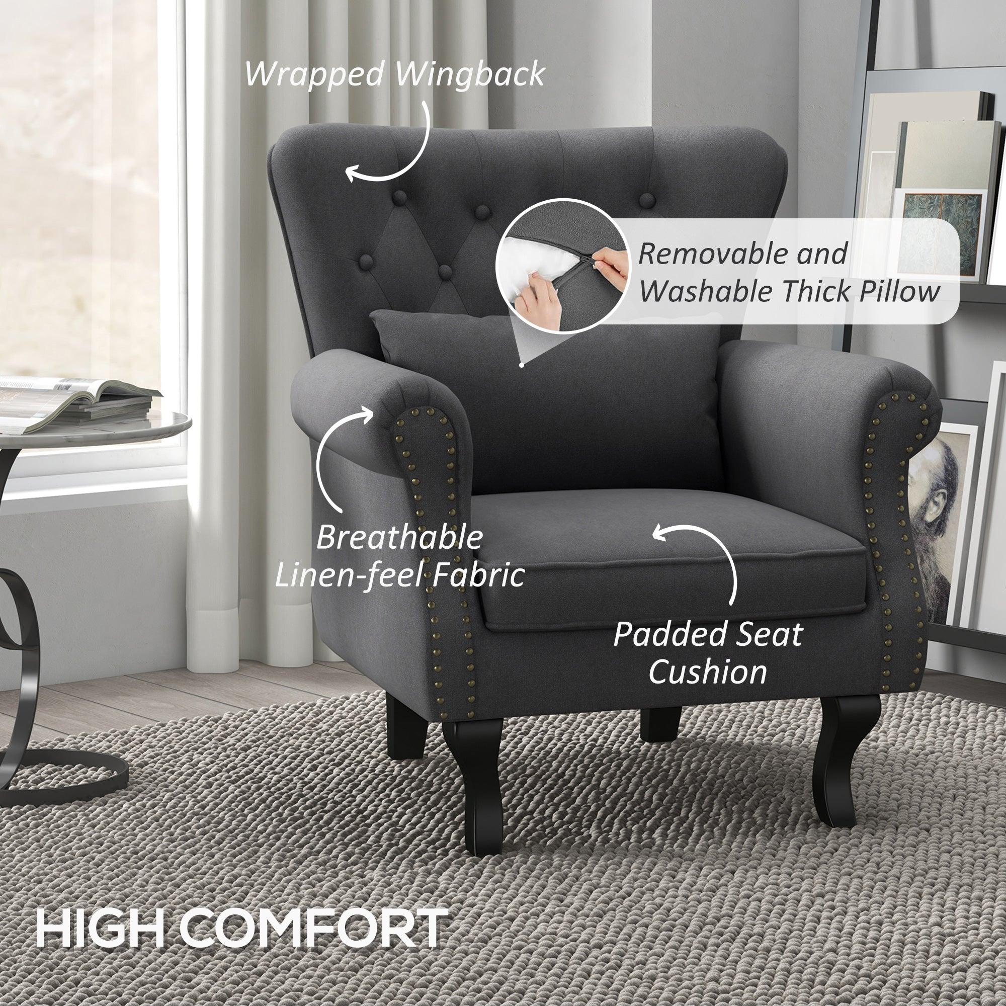 HOMCOM Chesterfield-Style Accent Chair - Grey